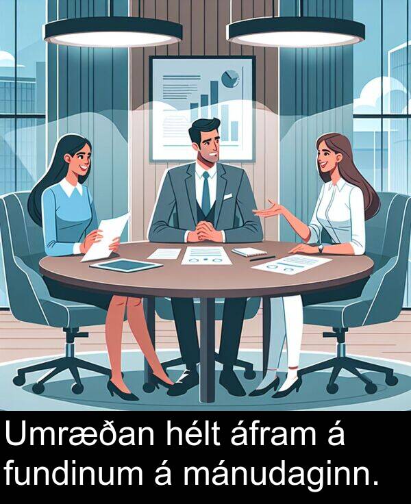 áfram: Umræðan hélt áfram á fundinum á mánudaginn.
