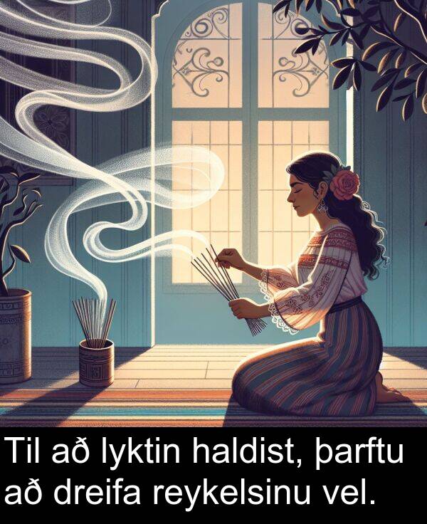 þarftu: Til að lyktin haldist, þarftu að dreifa reykelsinu vel.