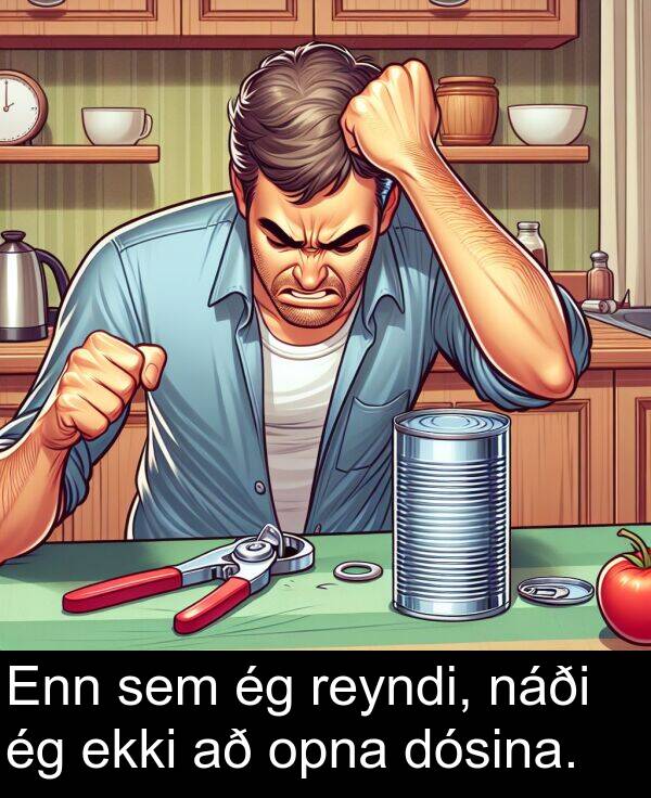 ekki: Enn sem ég reyndi, náði ég ekki að opna dósina.