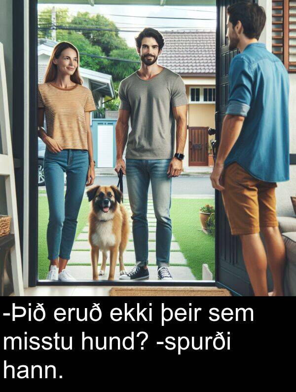 þeir: -Þið eruð ekki þeir sem misstu hund? -spurði hann.