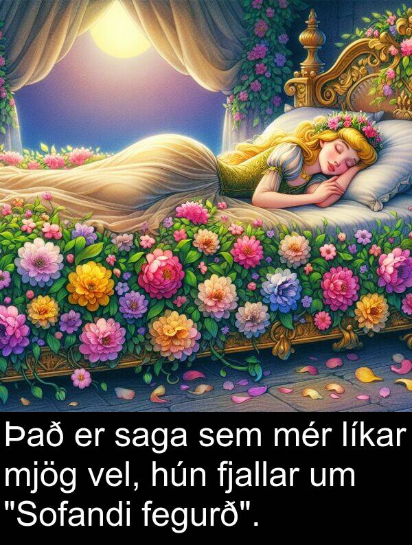 fjallar: Það er saga sem mér líkar mjög vel, hún fjallar um "Sofandi fegurð".