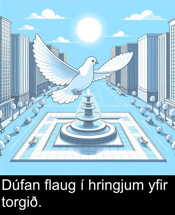 yfir: Dúfan flaug í hringjum yfir torgið.