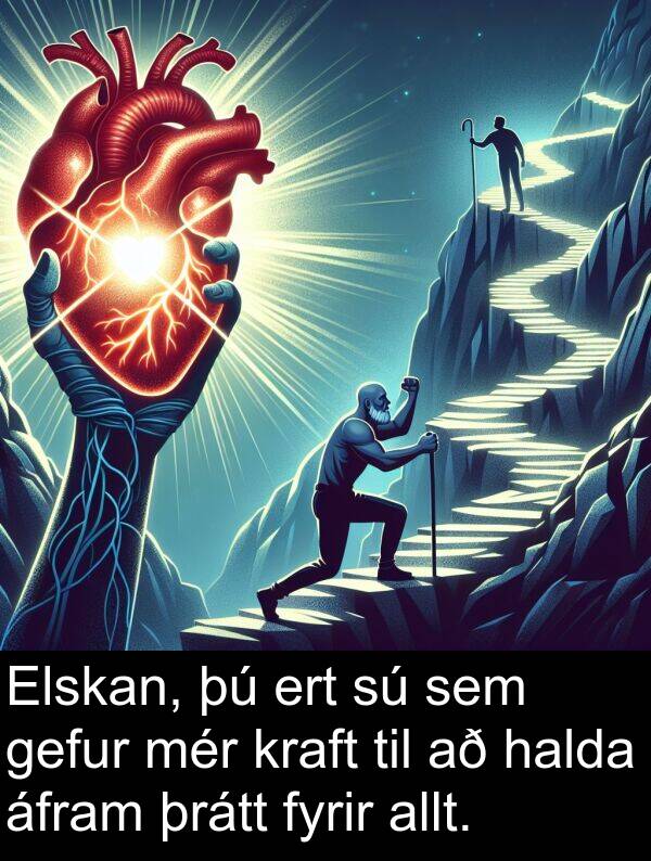 þrátt: Elskan, þú ert sú sem gefur mér kraft til að halda áfram þrátt fyrir allt.