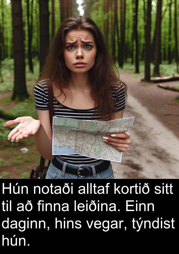 vegar: Hún notaði alltaf kortið sitt til að finna leiðina. Einn daginn, hins vegar, týndist hún.