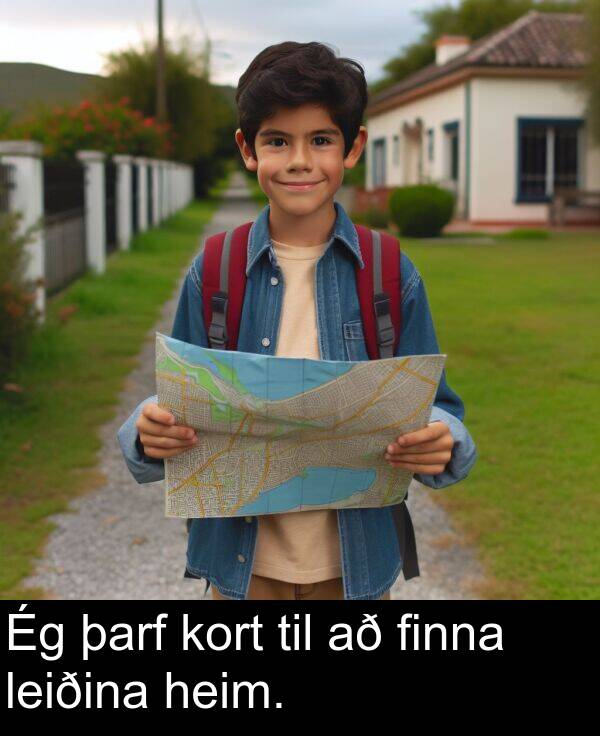 þarf: Ég þarf kort til að finna leiðina heim.