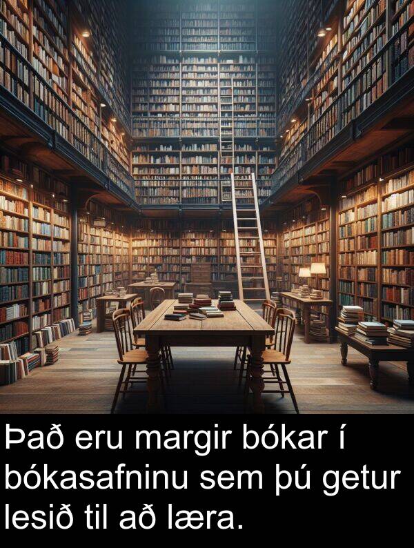margir: Það eru margir bókar í bókasafninu sem þú getur lesið til að læra.