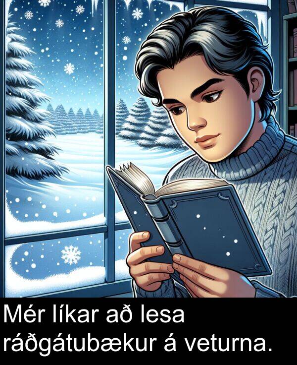 ráðgátubækur: Mér líkar að lesa ráðgátubækur á veturna.