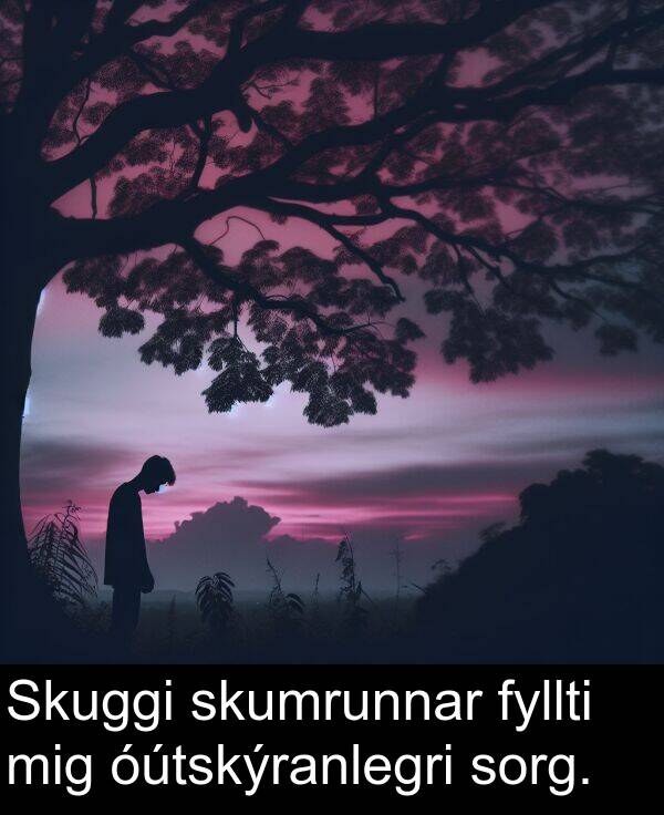 sorg: Skuggi skumrunnar fyllti mig óútskýranlegri sorg.