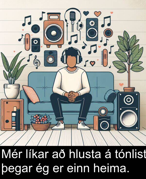 þegar: Mér líkar að hlusta á tónlist þegar ég er einn heima.