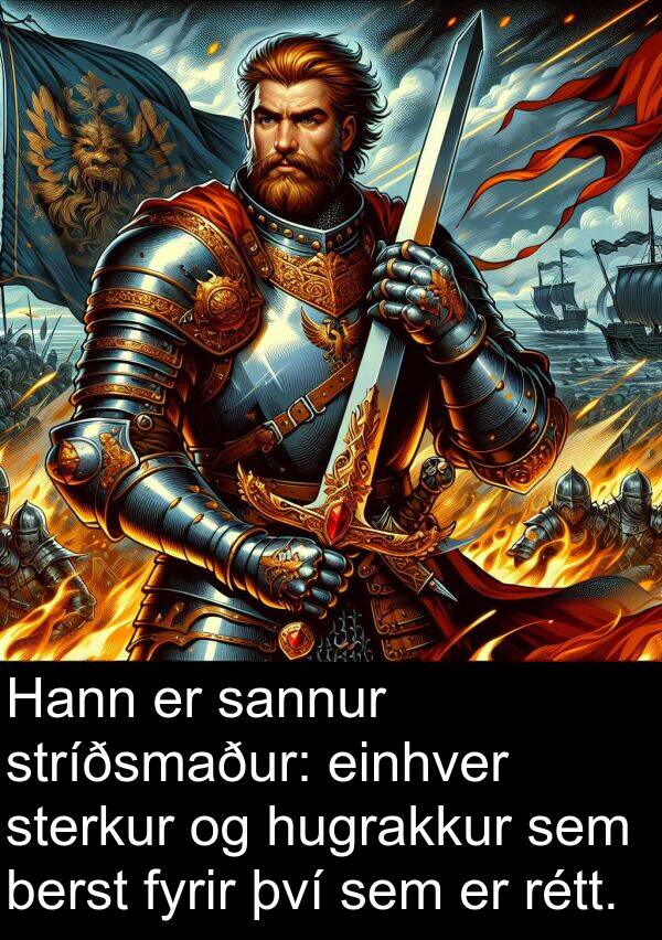 berst: Hann er sannur stríðsmaður: einhver sterkur og hugrakkur sem berst fyrir því sem er rétt.