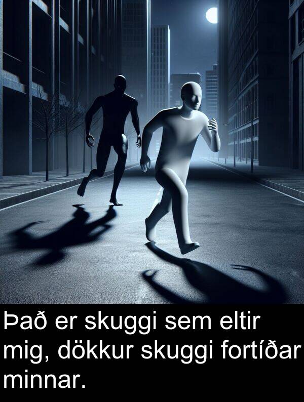 dökkur: Það er skuggi sem eltir mig, dökkur skuggi fortíðar minnar.