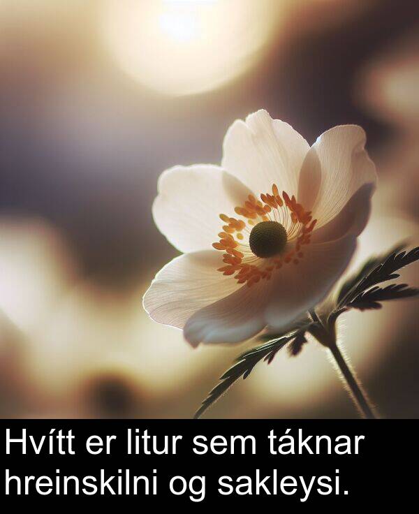 táknar: Hvítt er litur sem táknar hreinskilni og sakleysi.