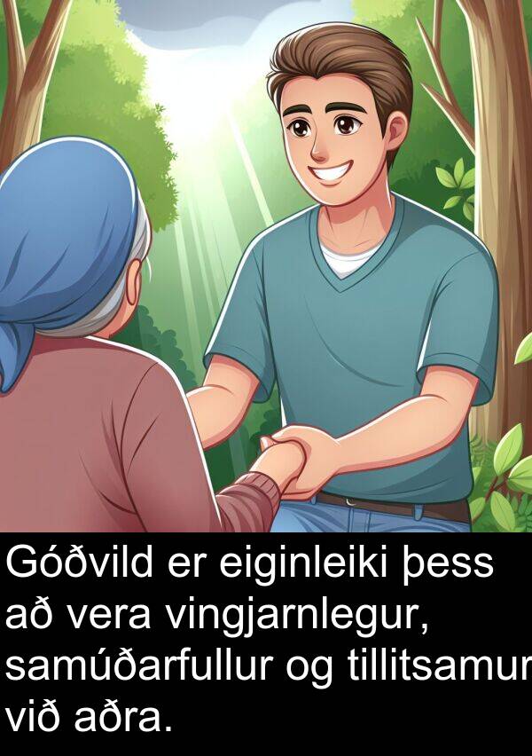 eiginleiki: Góðvild er eiginleiki þess að vera vingjarnlegur, samúðarfullur og tillitsamur við aðra.