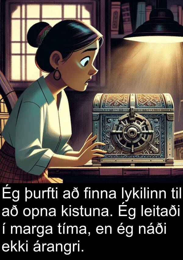þurfti: Ég þurfti að finna lykilinn til að opna kistuna. Ég leitaði í marga tíma, en ég náði ekki árangri.