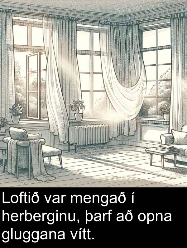 þarf: Loftið var mengað í herberginu, þarf að opna gluggana vítt.