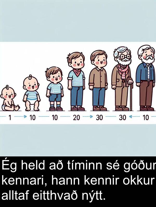 kennir: Ég held að tíminn sé góður kennari, hann kennir okkur alltaf eitthvað nýtt.