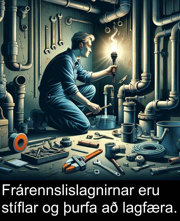 þurfa: Frárennslislagnirnar eru stíflar og þurfa að lagfæra.