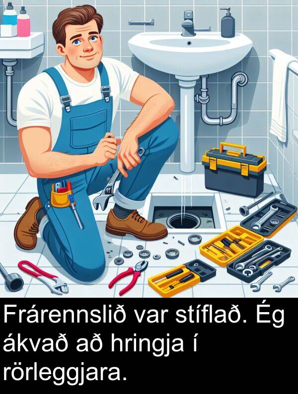 ákvað: Frárennslið var stíflað. Ég ákvað að hringja í rörleggjara.