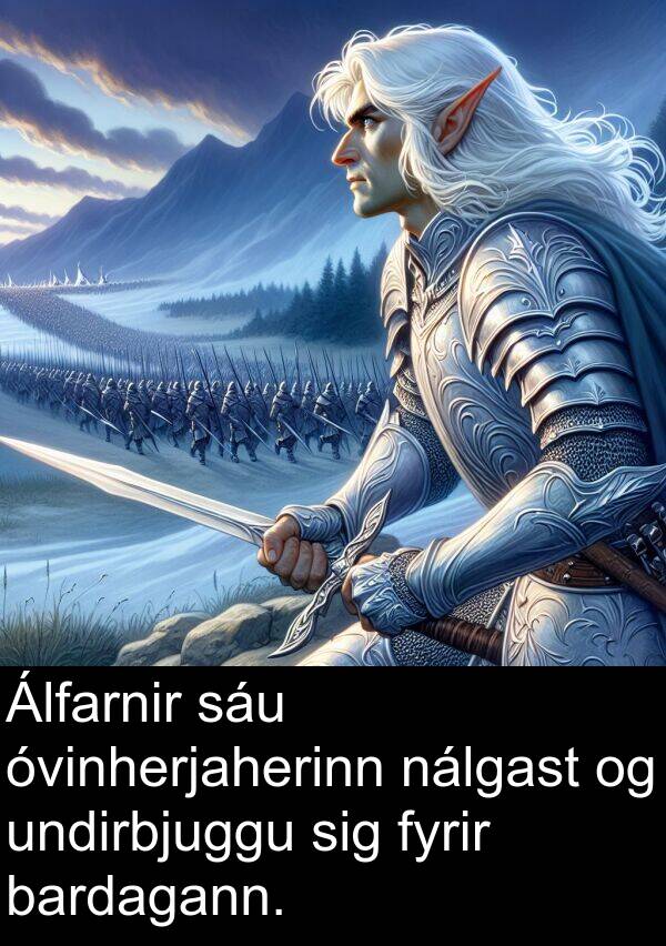 bardagann: Álfarnir sáu óvinherjaherinn nálgast og undirbjuggu sig fyrir bardagann.