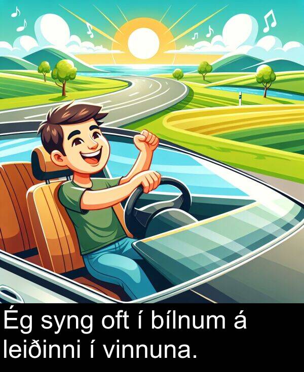 bílnum: Ég syng oft í bílnum á leiðinni í vinnuna.