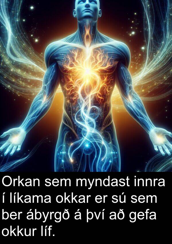 ábyrgð: Orkan sem myndast innra í líkama okkar er sú sem ber ábyrgð á því að gefa okkur líf.