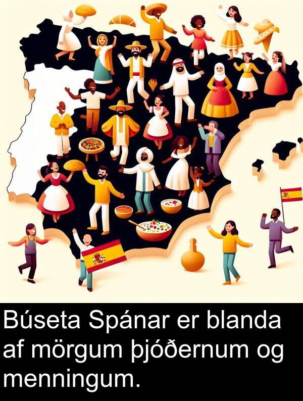 þjóðernum: Búseta Spánar er blanda af mörgum þjóðernum og menningum.