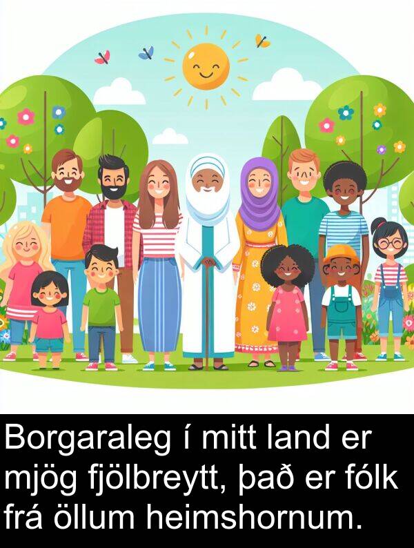 land: Borgaraleg í mitt land er mjög fjölbreytt, það er fólk frá öllum heimshornum.