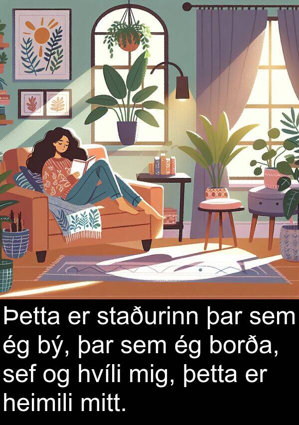þetta: Þetta er staðurinn þar sem ég bý, þar sem ég borða, sef og hvíli mig, þetta er heimili mitt.