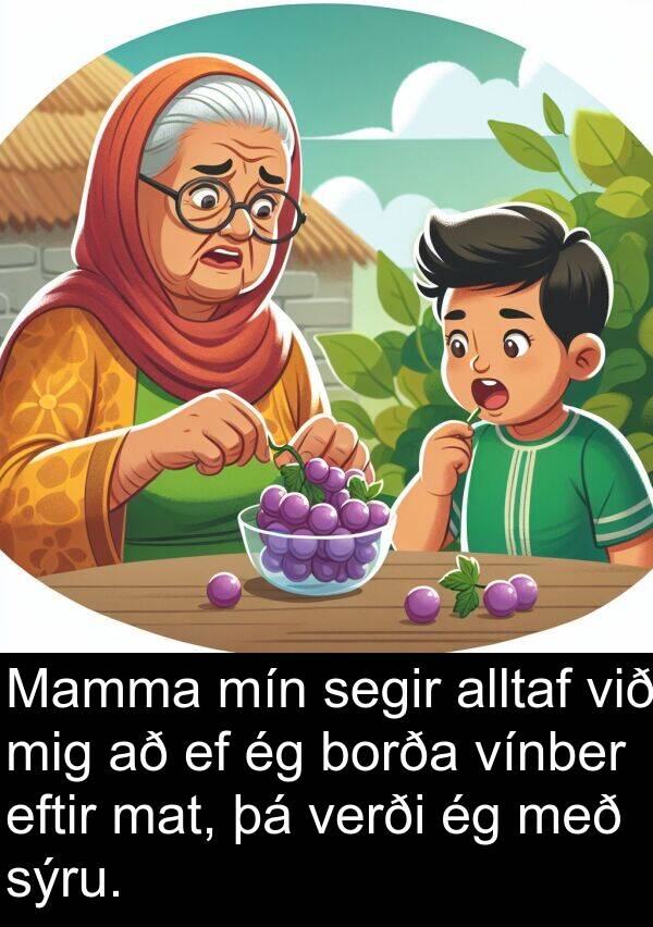 mat: Mamma mín segir alltaf við mig að ef ég borða vínber eftir mat, þá verði ég með sýru.