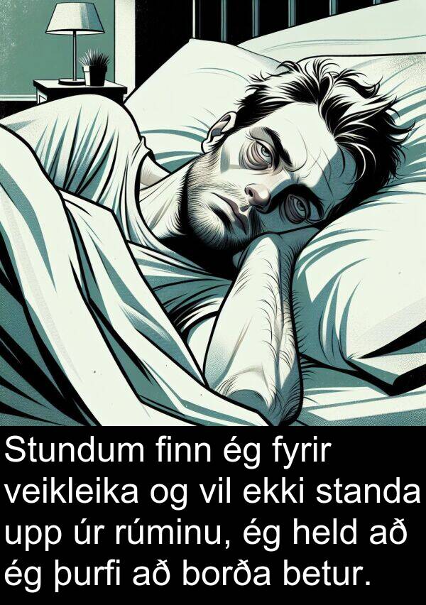 þurfi: Stundum finn ég fyrir veikleika og vil ekki standa upp úr rúminu, ég held að ég þurfi að borða betur.