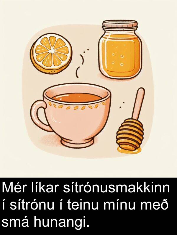 teinu: Mér líkar sítrónusmakkinn í sítrónu í teinu mínu með smá hunangi.