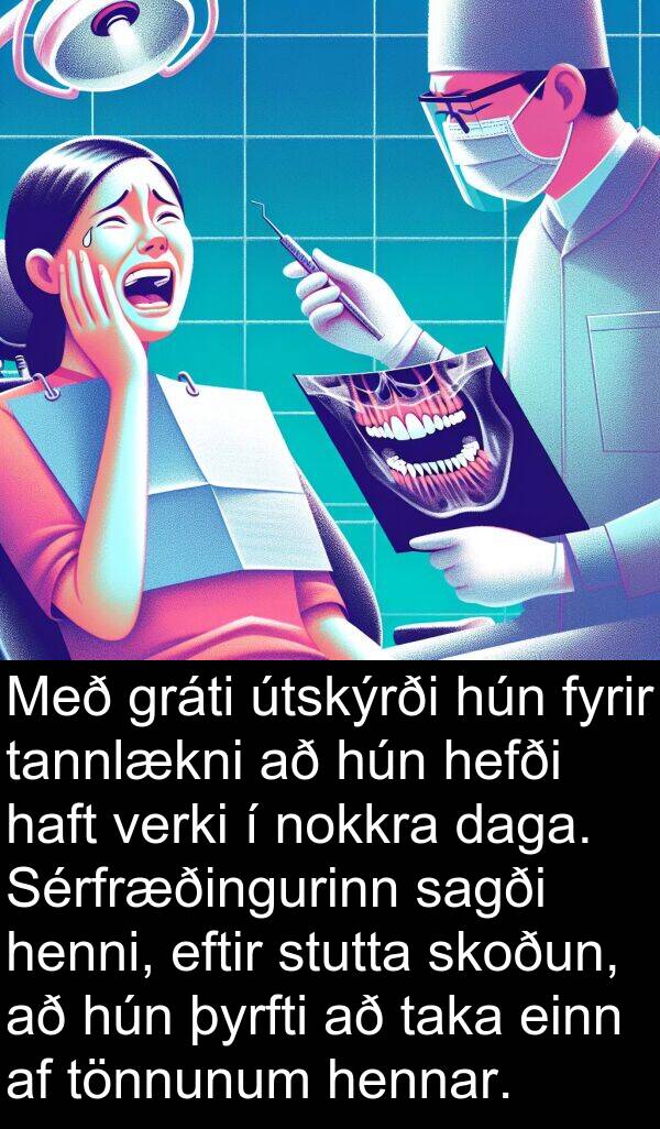 skoðun: Með gráti útskýrði hún fyrir tannlækni að hún hefði haft verki í nokkra daga. Sérfræðingurinn sagði henni, eftir stutta skoðun, að hún þyrfti að taka einn af tönnunum hennar.