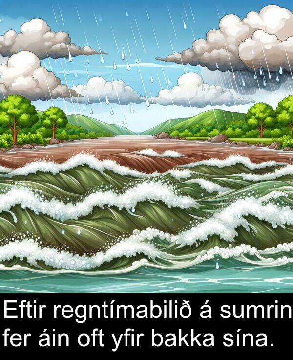 fer: Eftir regntímabilið á sumrin fer áin oft yfir bakka sína.