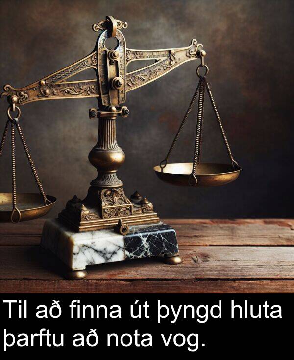 þyngd: Til að finna út þyngd hluta þarftu að nota vog.