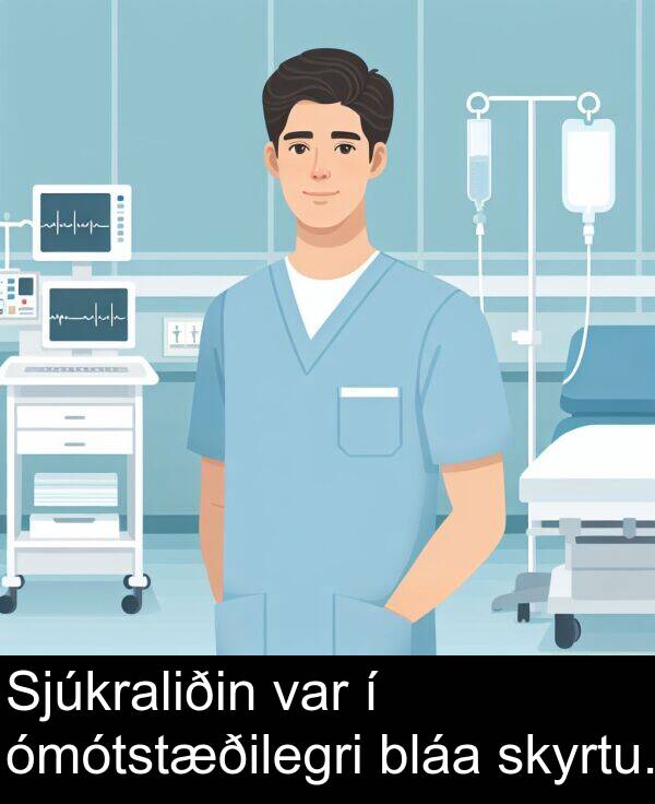 ómótstæðilegri: Sjúkraliðin var í ómótstæðilegri bláa skyrtu.
