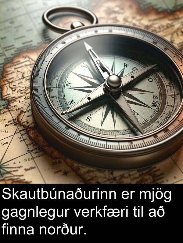 finna: Skautbúnaðurinn er mjög gagnlegur verkfæri til að finna norður.