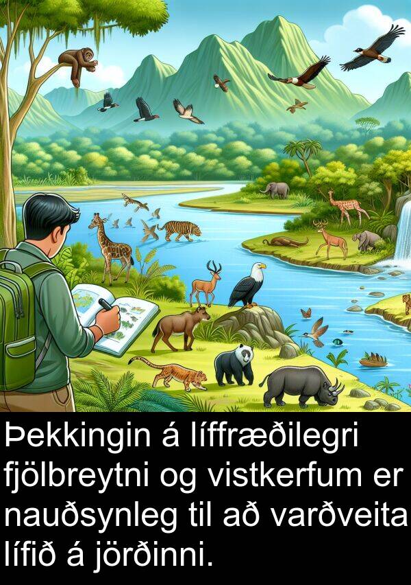 varðveita: Þekkingin á líffræðilegri fjölbreytni og vistkerfum er nauðsynleg til að varðveita lífið á jörðinni.
