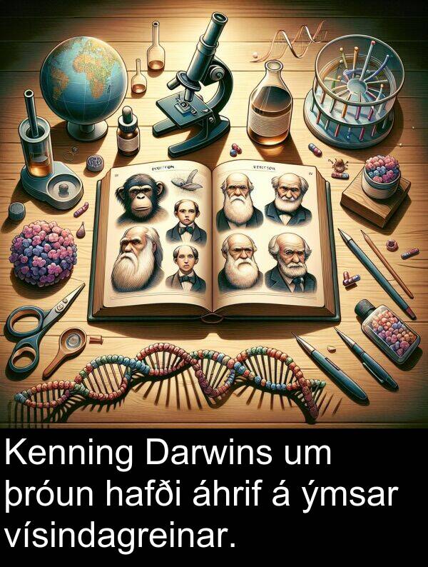 þróun: Kenning Darwins um þróun hafði áhrif á ýmsar vísindagreinar.