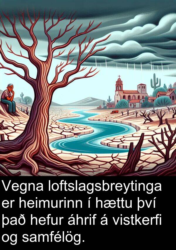 samfélög: Vegna loftslagsbreytinga er heimurinn í hættu því það hefur áhrif á vistkerfi og samfélög.