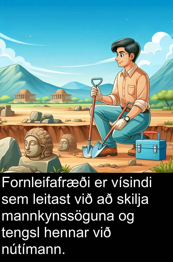 leitast: Fornleifafræði er vísindi sem leitast við að skilja mannkynssöguna og tengsl hennar við nútímann.