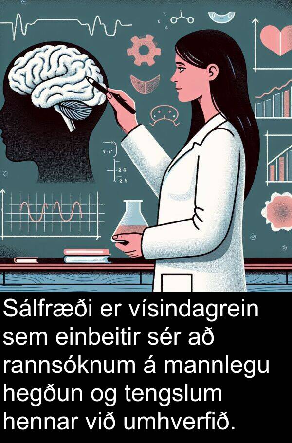umhverfið: Sálfræði er vísindagrein sem einbeitir sér að rannsóknum á mannlegu hegðun og tengslum hennar við umhverfið.