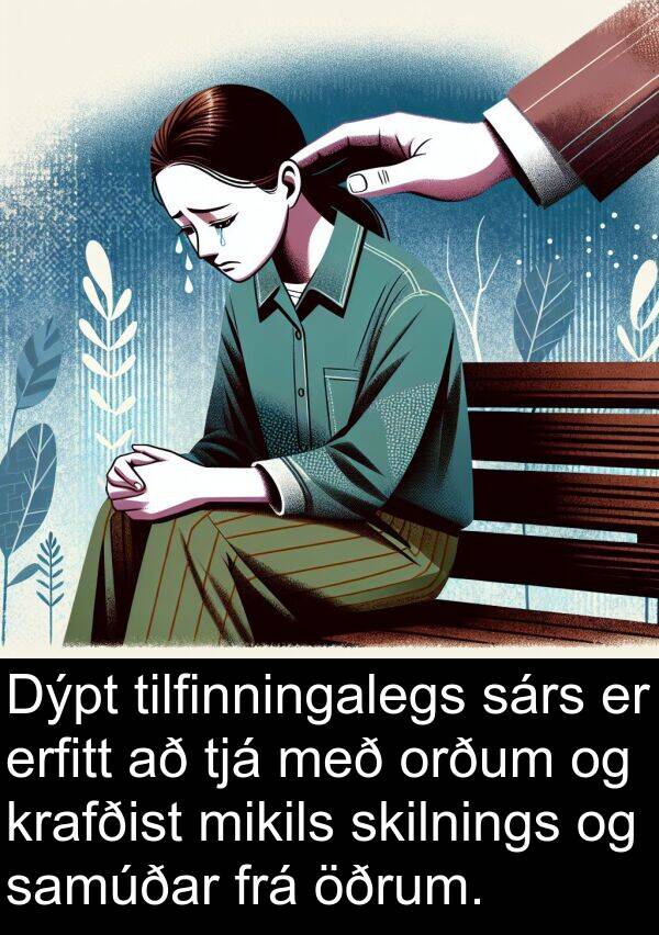 tjá: Dýpt tilfinningalegs sárs er erfitt að tjá með orðum og krafðist mikils skilnings og samúðar frá öðrum.