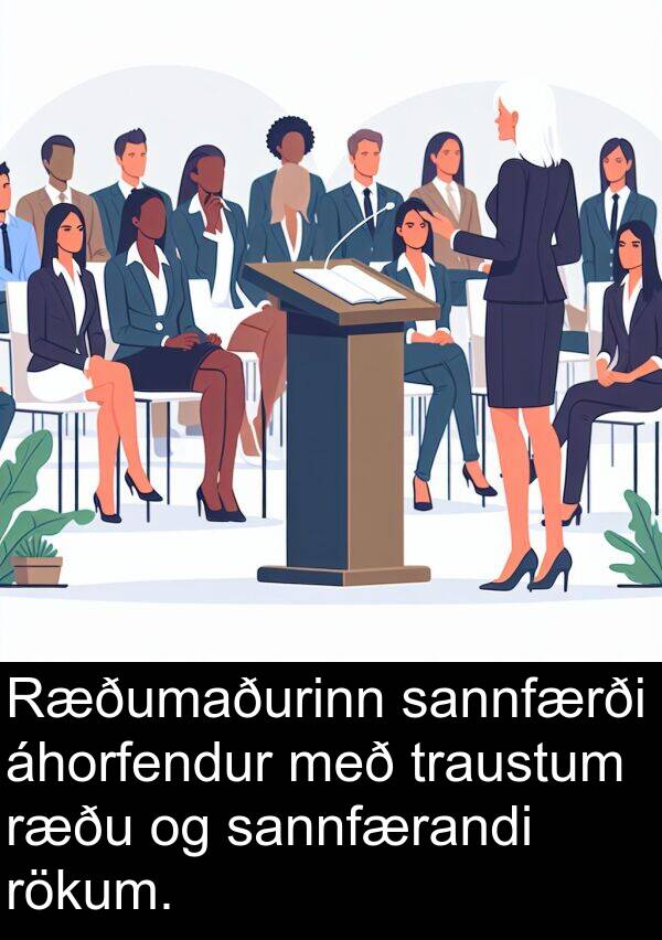 sannfærandi: Ræðumaðurinn sannfærði áhorfendur með traustum ræðu og sannfærandi rökum.