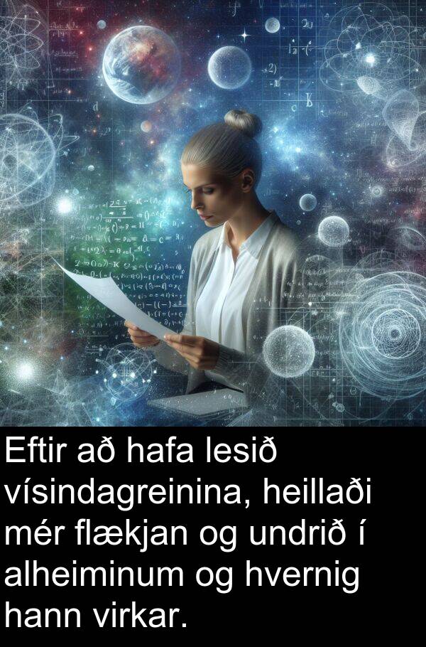 heillaði: Eftir að hafa lesið vísindagreinina, heillaði mér flækjan og undrið í alheiminum og hvernig hann virkar.