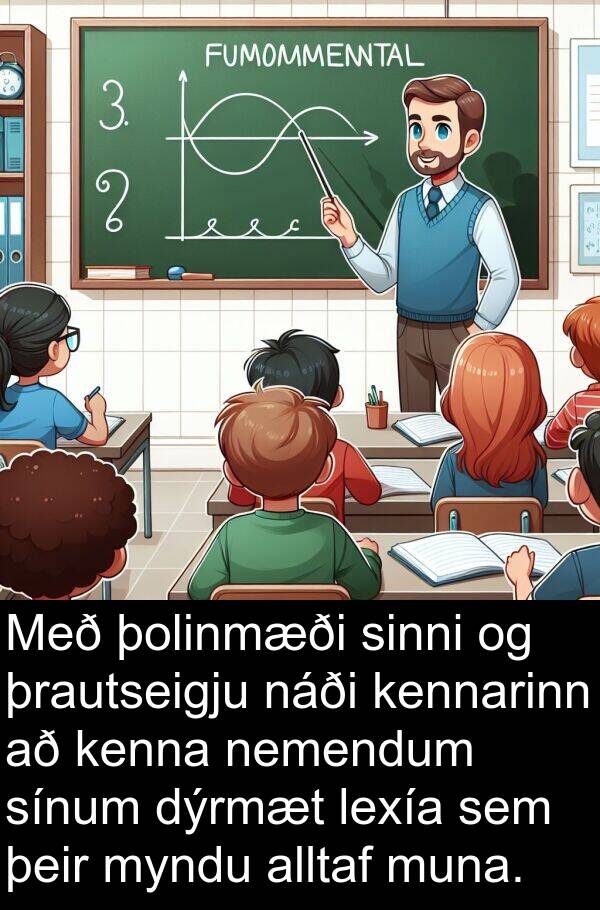 þolinmæði: Með þolinmæði sinni og þrautseigju náði kennarinn að kenna nemendum sínum dýrmæt lexía sem þeir myndu alltaf muna.