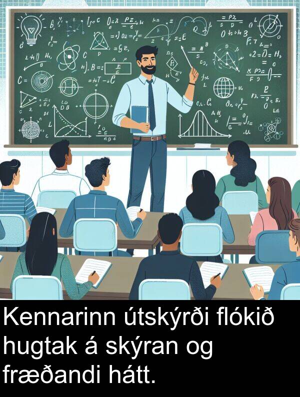 útskýrði: Kennarinn útskýrði flókið hugtak á skýran og fræðandi hátt.