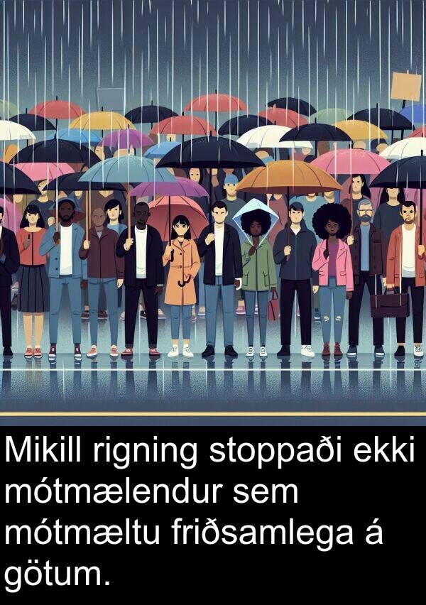 rigning: Mikill rigning stoppaði ekki mótmælendur sem mótmæltu friðsamlega á götum.