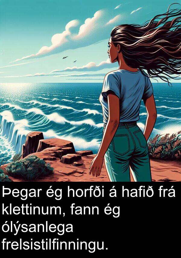 ólýsanlega: Þegar ég horfði á hafið frá klettinum, fann ég ólýsanlega frelsistilfinningu.