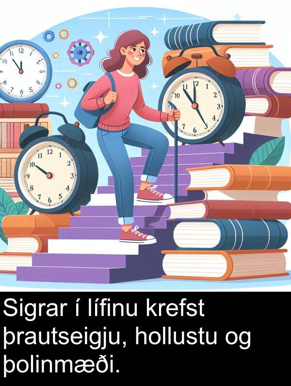 þolinmæði: Sigrar í lífinu krefst þrautseigju, hollustu og þolinmæði.