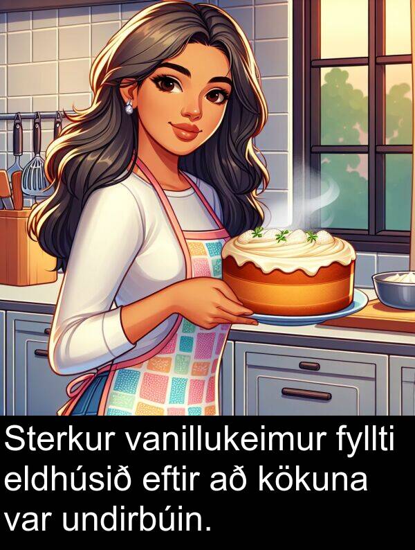 eldhúsið: Sterkur vanillukeimur fyllti eldhúsið eftir að kökuna var undirbúin.